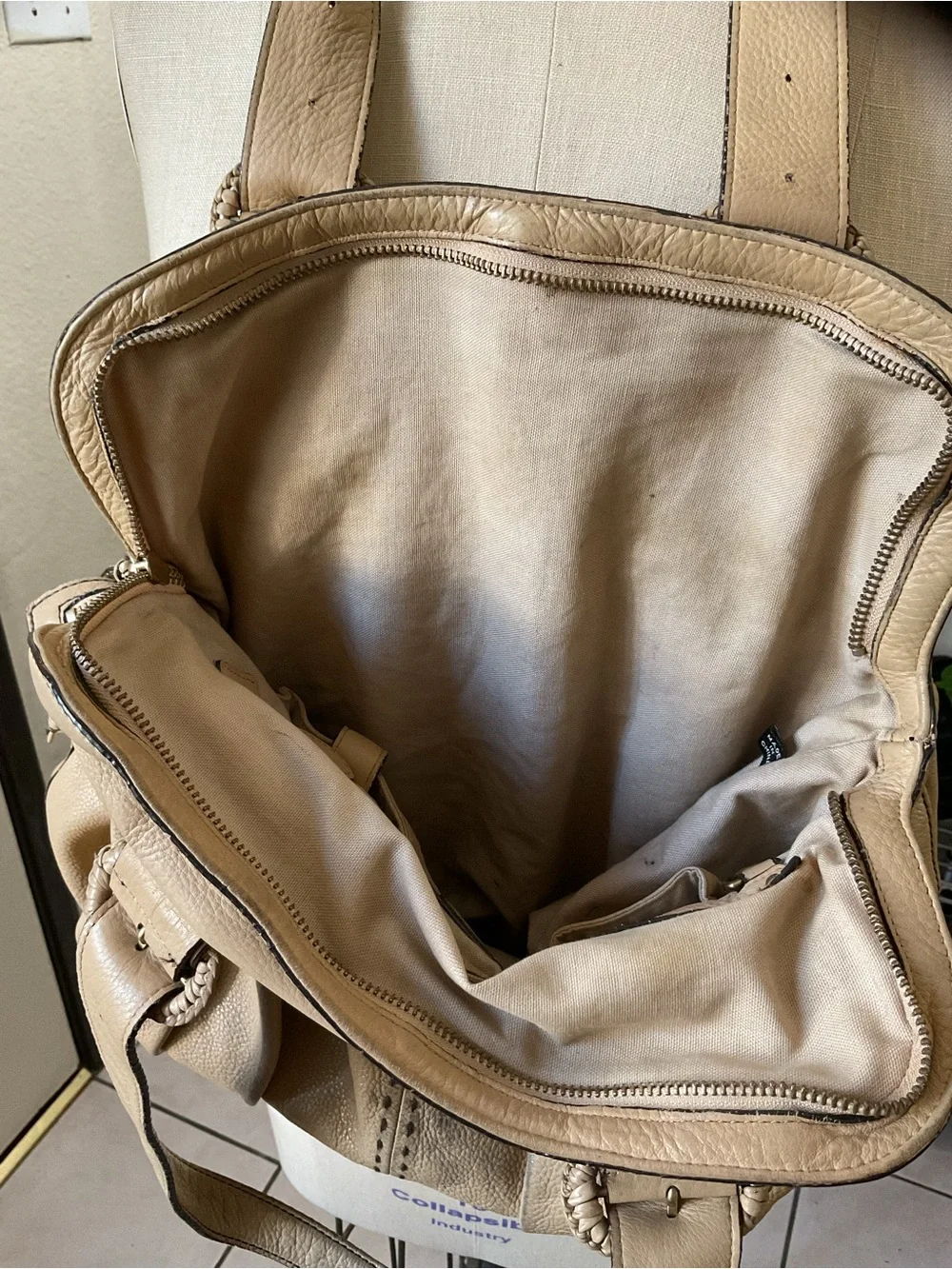 Cole Haan Gathered Leather Shoulder Bag in Beige